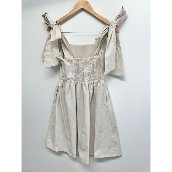 MIOU‎ MUSE Dress Size Small Bow Tie A-Line Mini Linen Blend NWT - Picture 6 of 12